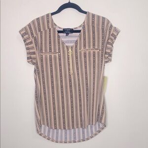 NWT Flower & Feather Women's Tan Patterned Blouse